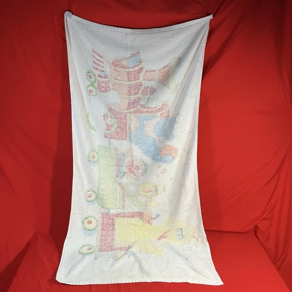 Vintage Sesame Street Beach Bath Towel 27x52 Big Bird Bert Earnie Cookie Monster